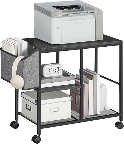 Miniatura 9 de Soporte de impresora con bolsa de almacenamiento, carrito de impresora móvil debajo del escritorio de 3 niveles con ruedas, mesa de impresora