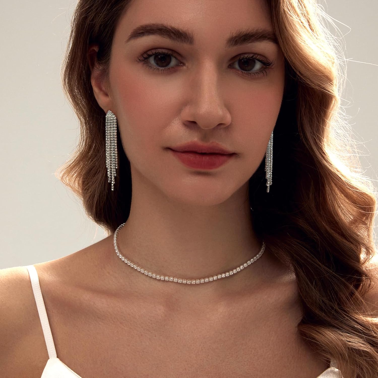 Tennis Necklace Bracelet for Women, Sterling Sliver, Dainty Chocker Necklace, Crystal Bracelet for Women, Wedding Jewelry for Bride, Sparkly Party Prom Hypoallergenic - Image 7