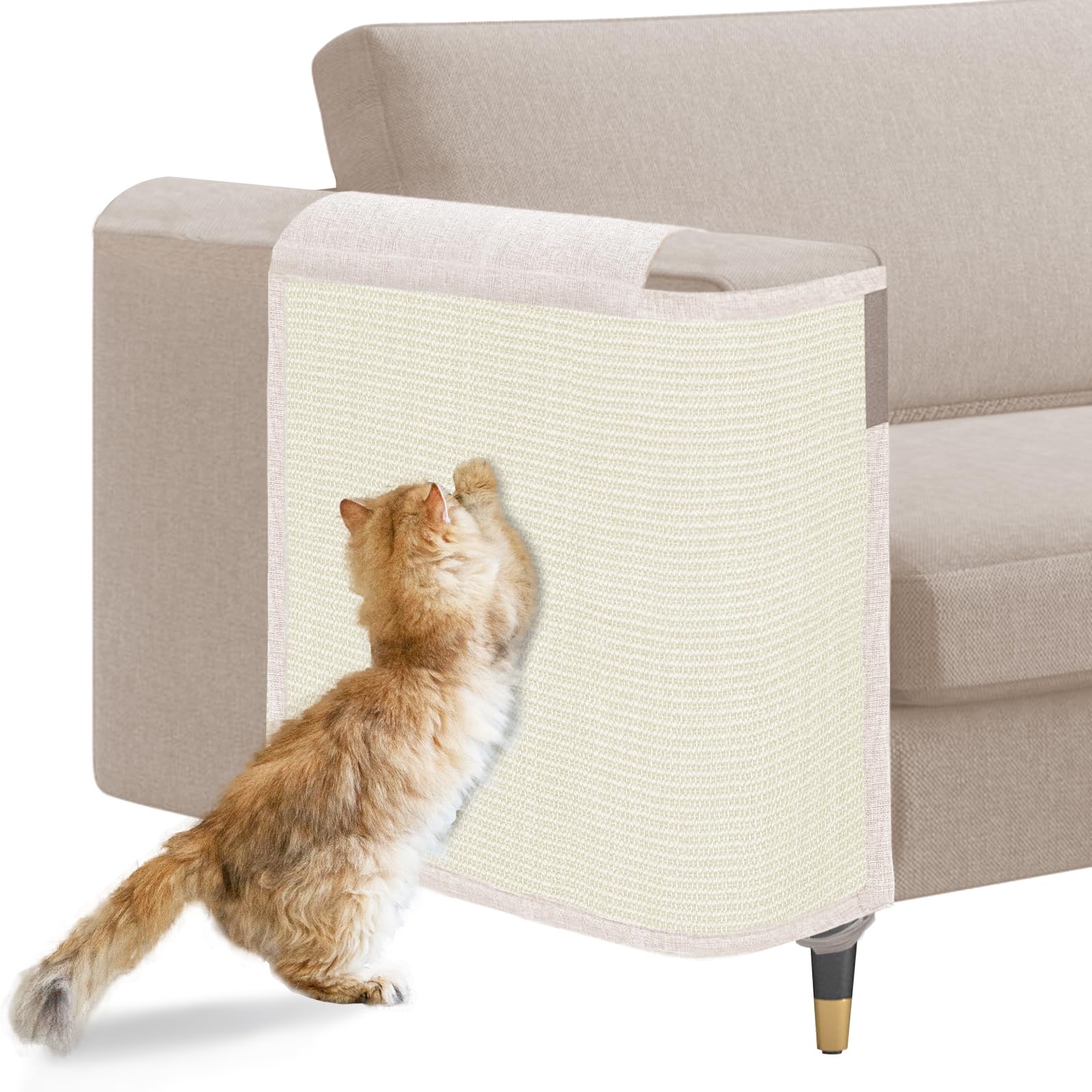 Cat Scratch Sofa Protector,23.6" L*19.7" W Cat Scratch Furniture Protector Pad, Couch Arm Sheild with Natural Sisal for Protecting Couch Sofa Chair Furniture(Beige/Right Handed)
