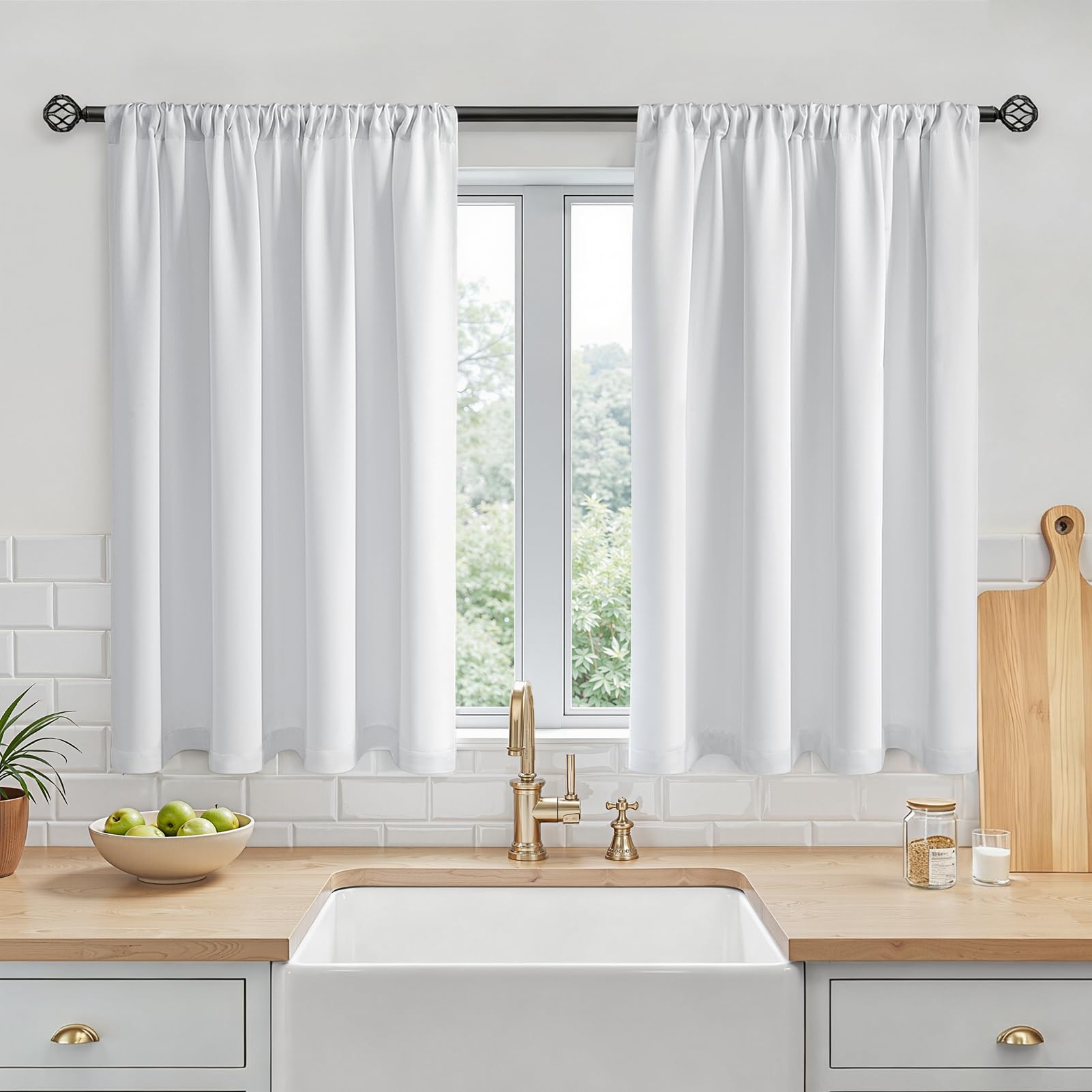 MRTREES Gordijnen, kort, verduisteringsgordijnen, ondoorzichtig, keukengordijnen, set van 2 stuks, decoratieve vitrage voor woonkamer, slaapkamer, 120 x 60 cm (H x B), beige gordijnen