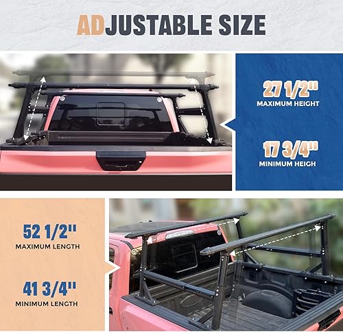 Miniatura 5 de Estante de cama extensible de 800 libras compatible con todos los camiones modernos, altura ajustable, resistente, para estante de carga, camper,