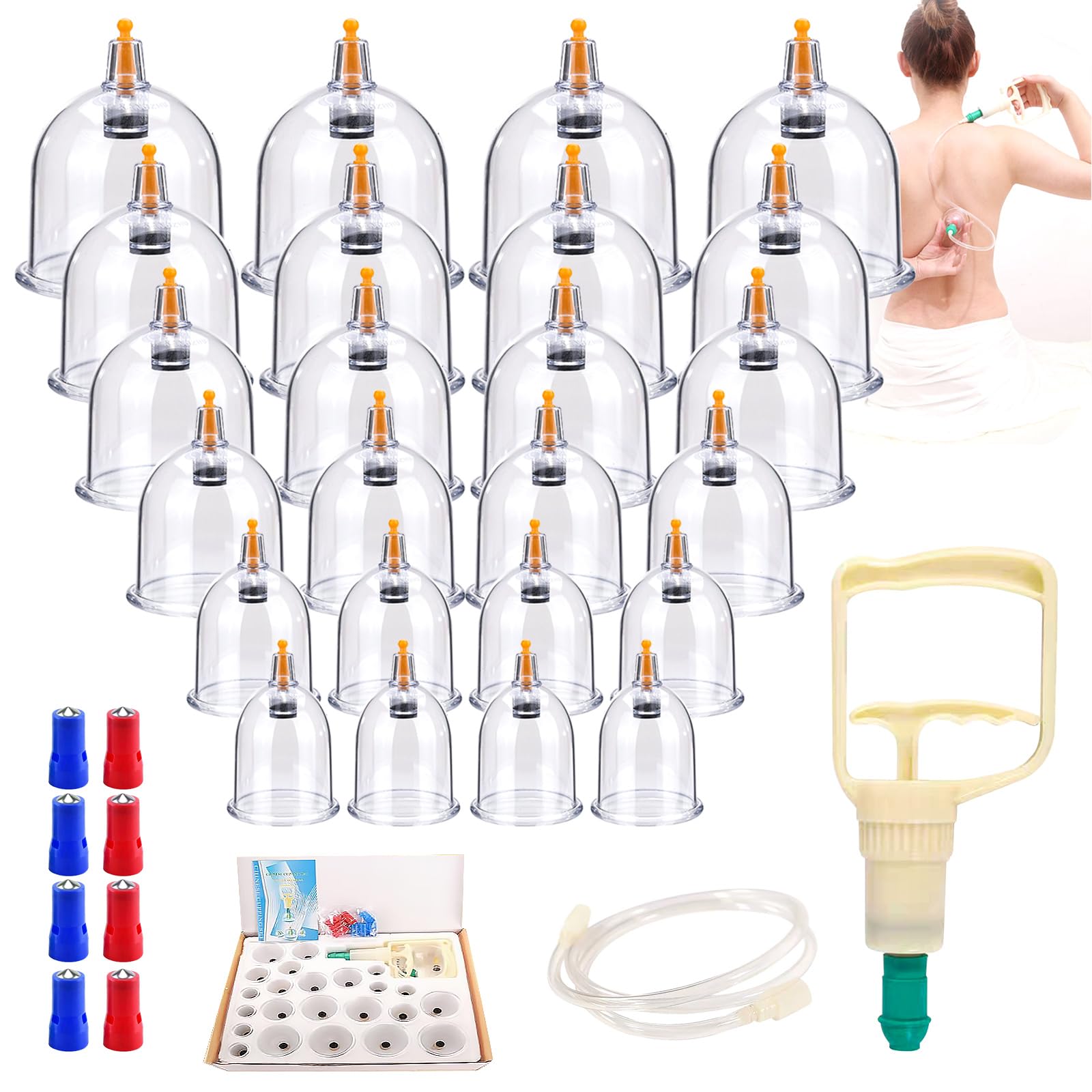 Ensemble De Thérapie Par Ventouses,24 Pièces Ventouses Chinoises,Ventouses Biomagnétiques,Set D'Aspiration Cupping Acupuncture,Pour Thérapie Corporelle,Soulager Douleurs Fatigue