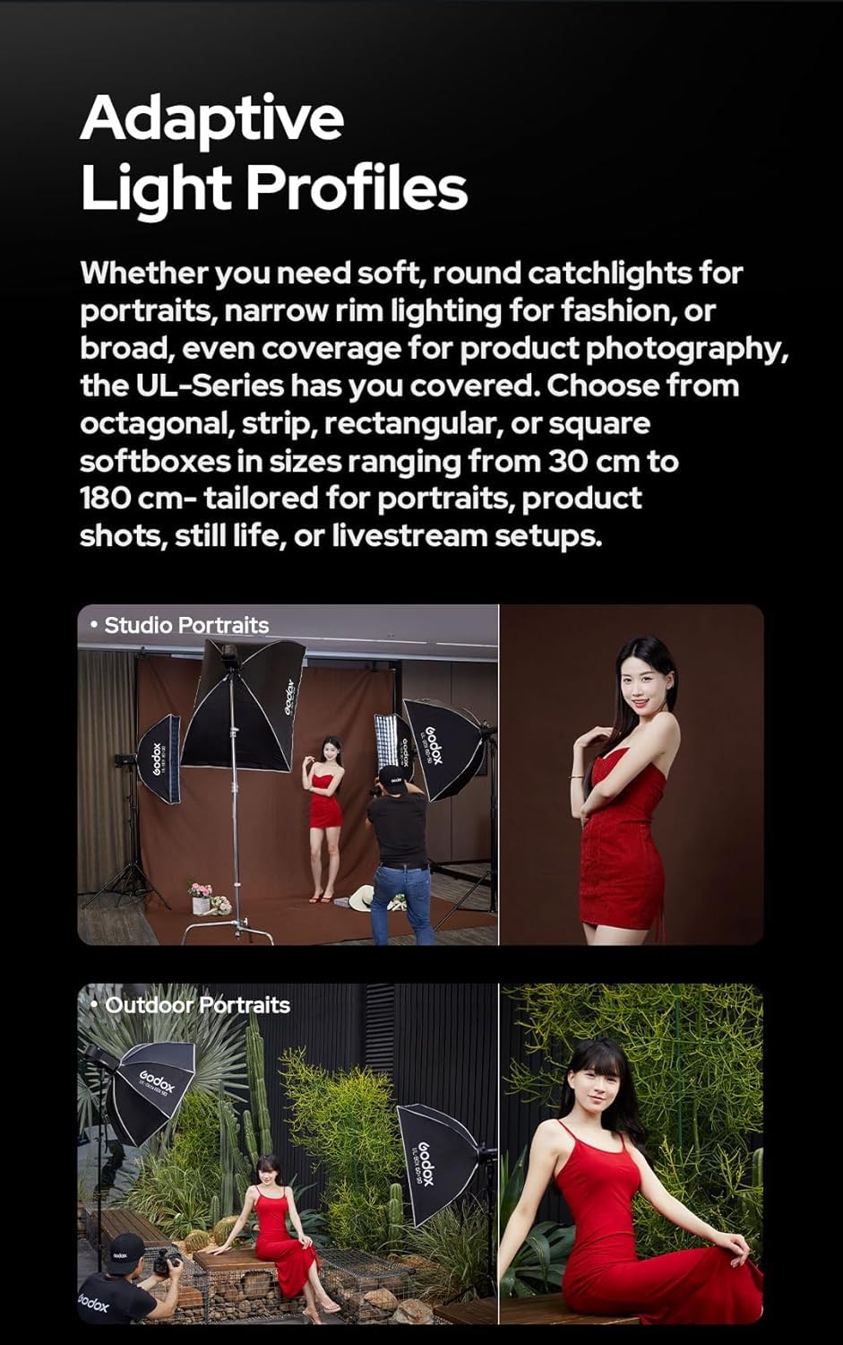 Godox Softbox Godox 30 x 120 cm, ombrello Softbox a sgancio rapido, supporto Bowens con diffusori frontali e interni rimovibili/impugnatura/piastra diffusore per fotografia, live streaming, posizione