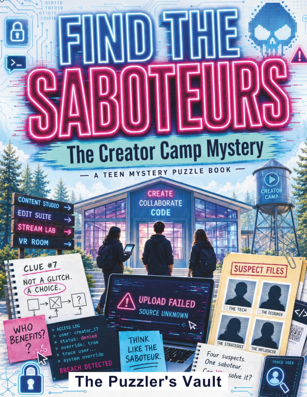 Find the Saboteurs: The Creator Camp Mystery: A Teen Mystery Puzzle Book with Logic Puzzles, Codes, Clues, Suspects, and Hidden Evidence