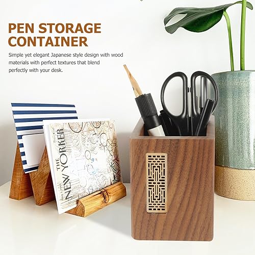 Miniatura 3 de Tofficu Soporte para bolígrafo de escritorio, soporte de madera para brochas de maquillaje, soporte cuadrado de madera para bolígrafo, cubiertos,