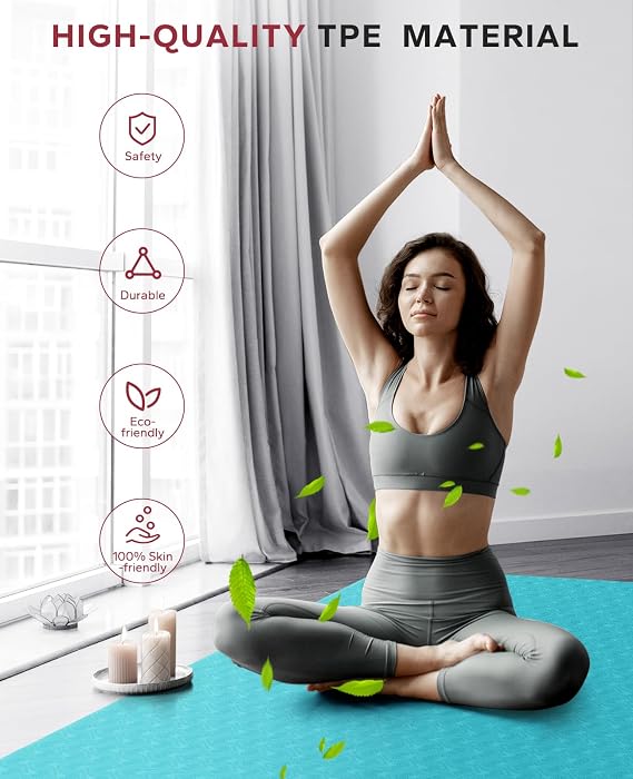 HAPBEAR Large Yoga Mat - 72x36x6mm (1/4 inch), Extra Wide Non-Slip Exercise Mat for Home Workout, Yoga, Pilates & Stretching, Durable, Includes Carry Bag