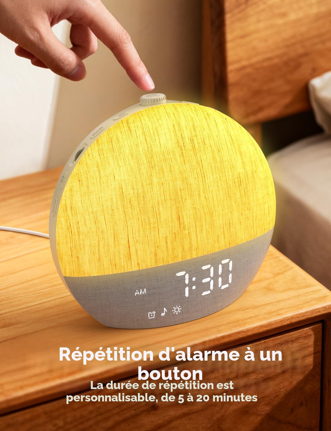 LIORQUE Réveil Lumineux Simulateur d'Aube, Reveil Simulateur d'Aube sur Lampe de Chevet, 17 Modes d'éclairage, 30 Sons apaisants, Mode Sommeil, Connexion Bluetooth, avec Alarme et Fonction Snooze