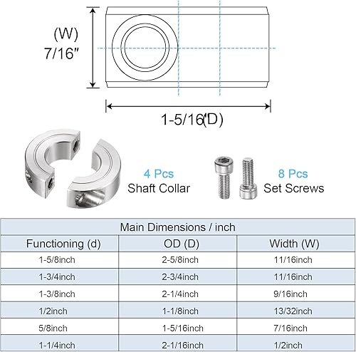 Miniatura 8 de HARFINGTON 4 piezas de collar de eje para varilla de 12" 1-18" OD 1332" ancho 304 acero inoxidable doble eje dividido collar de abrazadera con