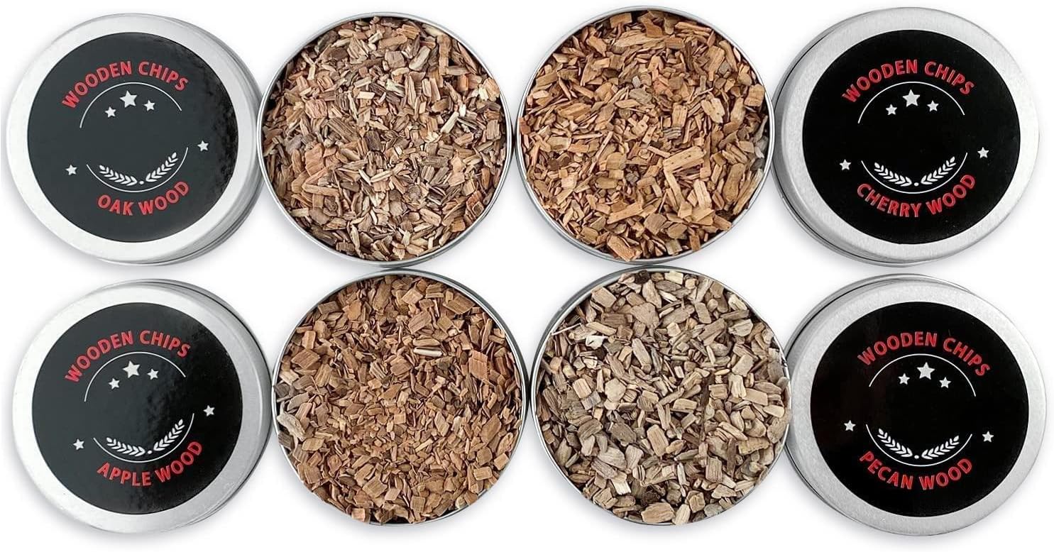 4 Pack Wood Chips for Smoking - Hand-held Smoke Gun Smoker Infuser, Bourbon Meat Cheese Desserts Salt Grill Cocktail Whiskey Smoker Kit With Oak, Pecan, Apple, Cherry Chips