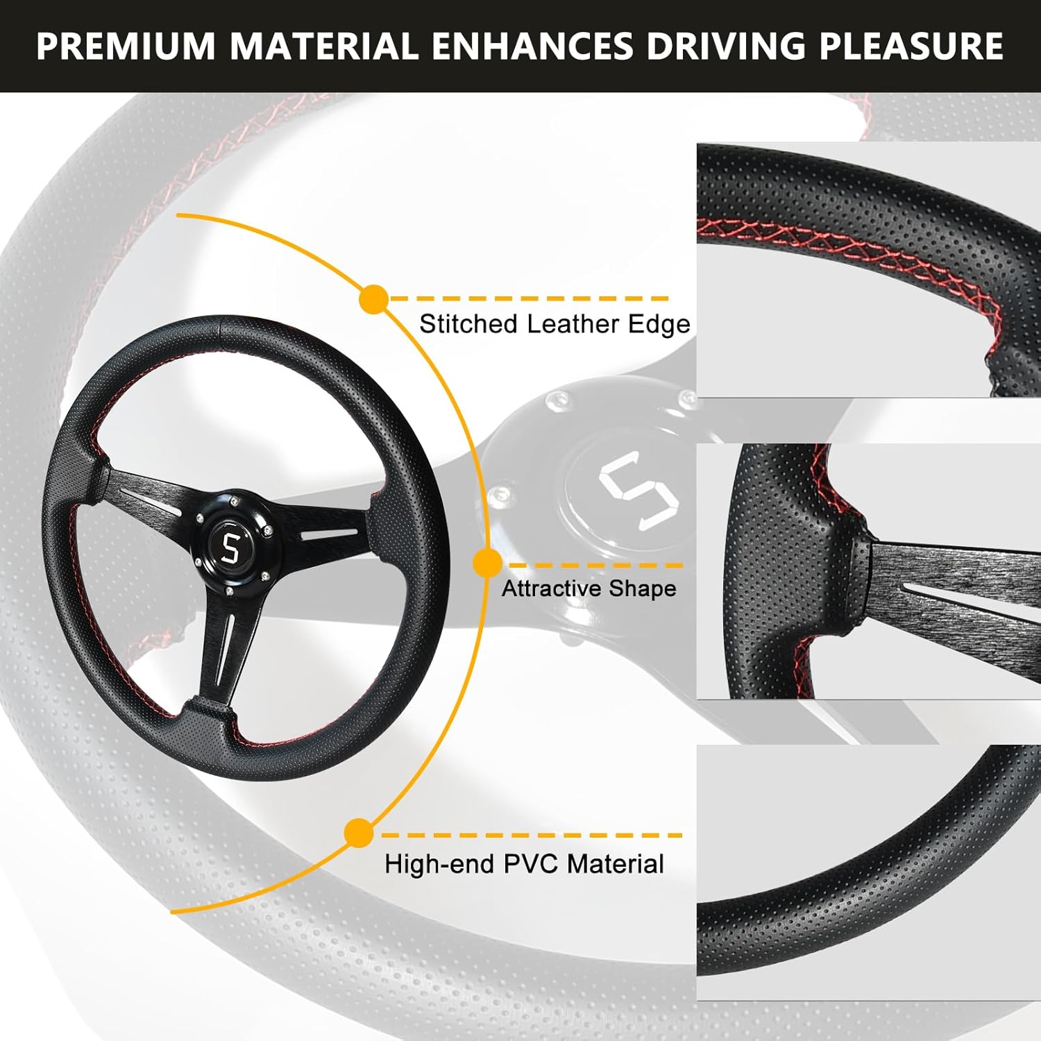 Steering Wheel Fit Club Car EZGO Yamaha, 13.7"/350mm Universal Golf Cart Steering Wheel for Club Car Ds and Precedent EZGO RXV & TXT Yamaha Most Golf Cart, Black (Style1)