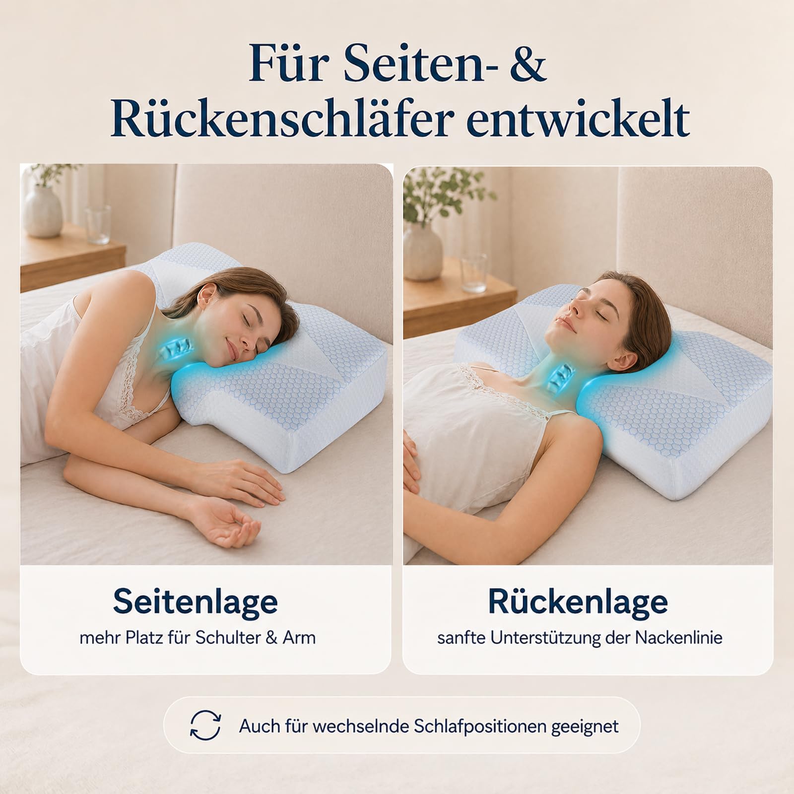 Almohada Cervical de Espuma viscoelástica para Dolor de Cuello y Hombros, Almohada ortopédica ergonómica para Dormir de Lado, Espalda y estómago, Almohada de refrigeración con Soporte para el