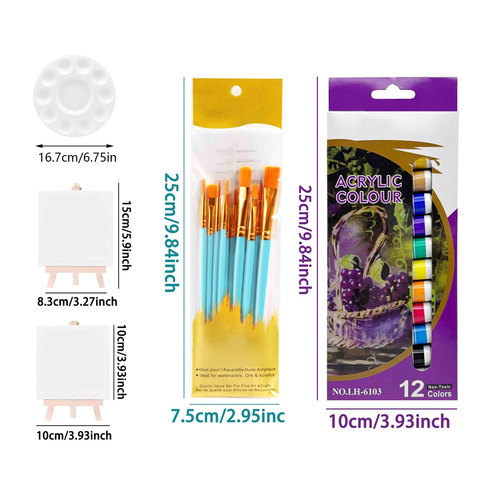 Set Pittura E Tela 10 Pezzi Forniture Portatili Lavabili Per Pittura | 10 Pezzi Strisce Di Pittura Acrilica Kit Tela Set Di Tela E Colori Per Casa Feste All'Aperto Bambini