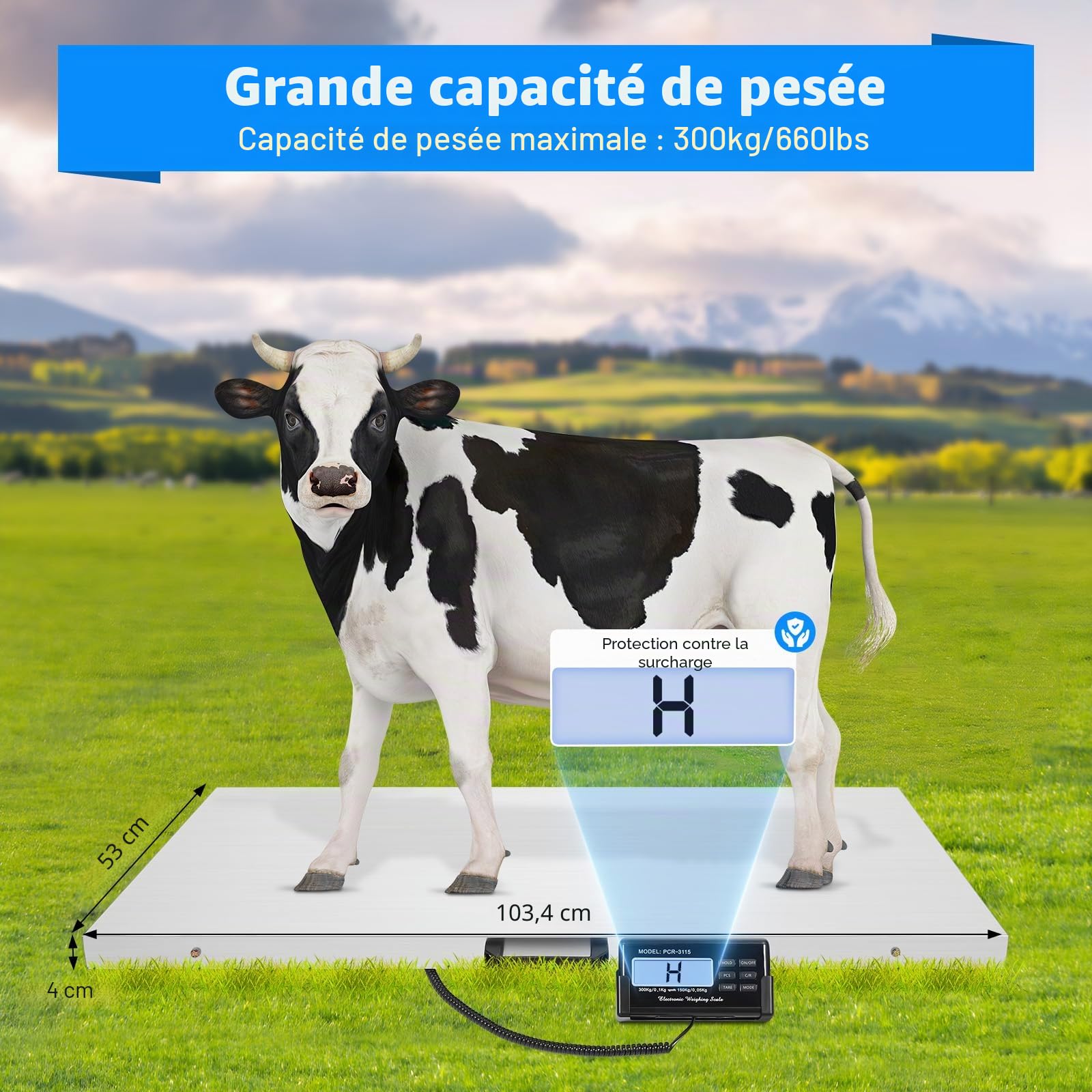 Balance numérique LCD, grande pour animaux de compagnie, 103 x 53 cm, 300 kg, balance vétérinaire, moniteur noir, balance pour animaux domestiques, cliniques vétérinaires, courrier, expédition