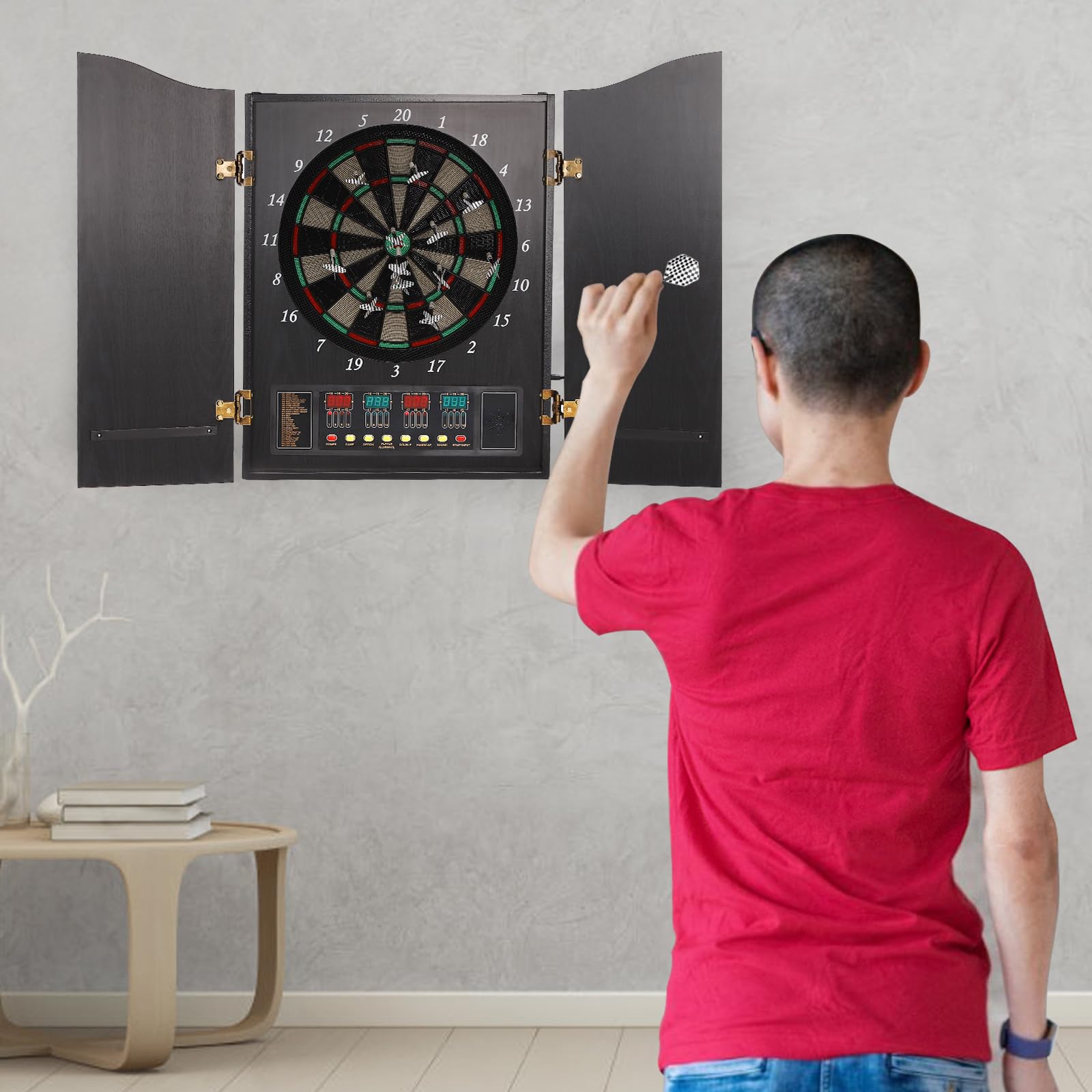 Diana para 27 juegos, 16 jugadores, MDF, montaje en pared | PP,ABS,LED,Sprachausgabe,243 varianten,12 Darts,88 Tips,Adapter,102cm,9.5kg,Partyspiel,Kneipe,Büro,Zuhause