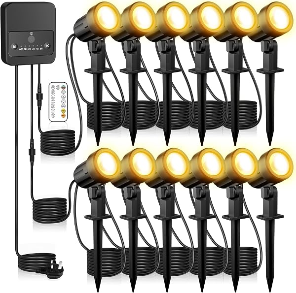 Linke Garden Spotlights Mains Powered, 35m 12 in 1 LED Landscape Lights Cold & Warm White IP66 Waterproof Outdoor Garden Lights Pathway Lighting for Yard Lawn Patio Tree - 1