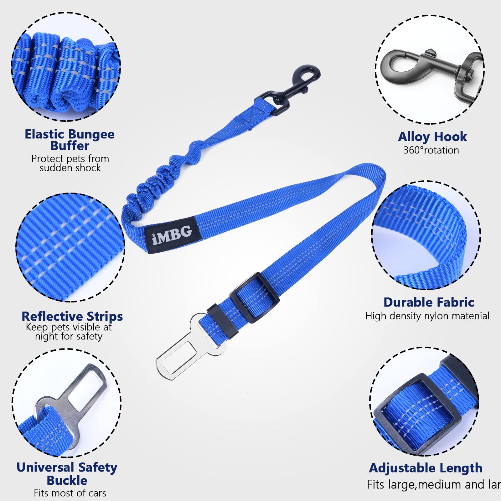Dog Seat Belt Harness For Car - 2-in-1 Leash And Restraint Secures To Headrest. Adjustable Bungee, Strong, Durable, 360 Degree Swivel Attach Won't On