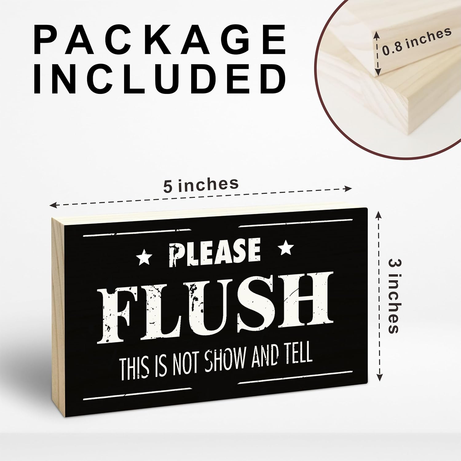 Bathroom Wooden Block Sign Gift - Please Flush This Is Not Show And Tell - Classic Rustic Wood Plaque Tabletop, Shelf Display, Housewarming Gift, Rustic Home & Office Decorations - B11 image 2