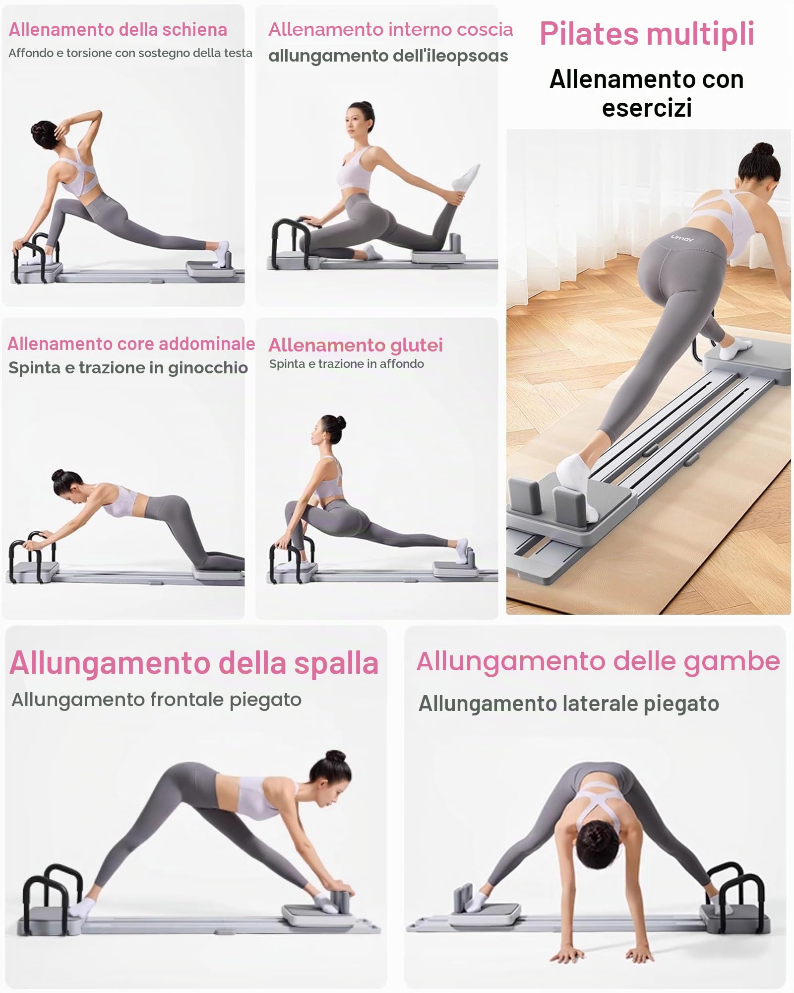 ExeractFit Pilates Reformer Machine Attrezzatura per Casa Tavola Pilates adatto a Principianti ed Esperti Multifunzionale Macchina da Sci Allenamento del Core