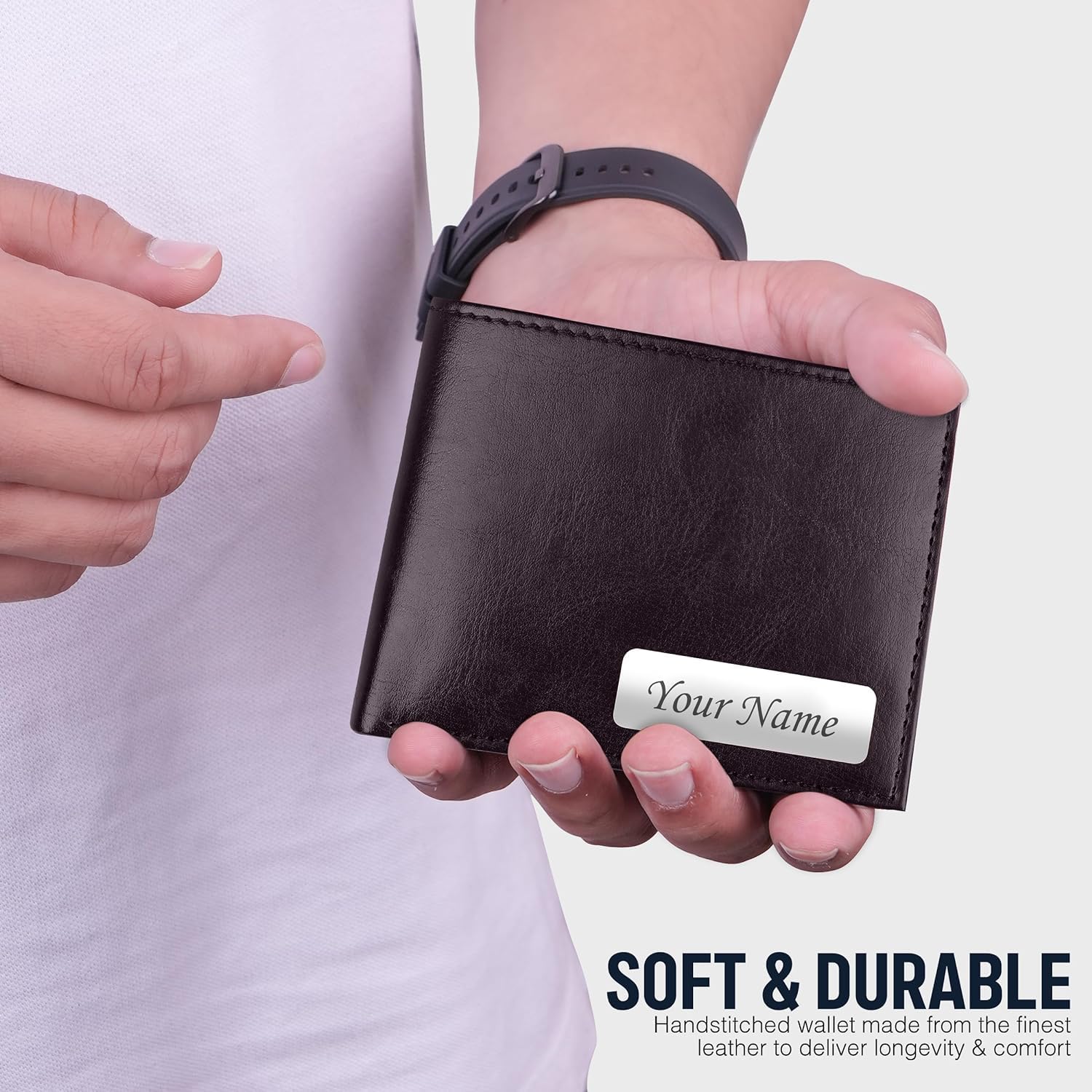 The Wallet Store Personalized Wallet, Pen, Key Chain & Cardholder Gift Set | with Name | Vegan Leather | Best Gift for Brother, Husband, Boyfriend, Father, Etc (BROWN-PN03-CH03-KC13-WL15) 2