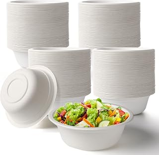 Potchen 12 oz 300 Pack Paper Bowls Bulk, Compostable Disposable Bowls | Soup Bowls, Heavy Duty Sugarcane Bagasse, Ice Cream Dessert Snacks, Party Picnic, Hot and Cold Use
