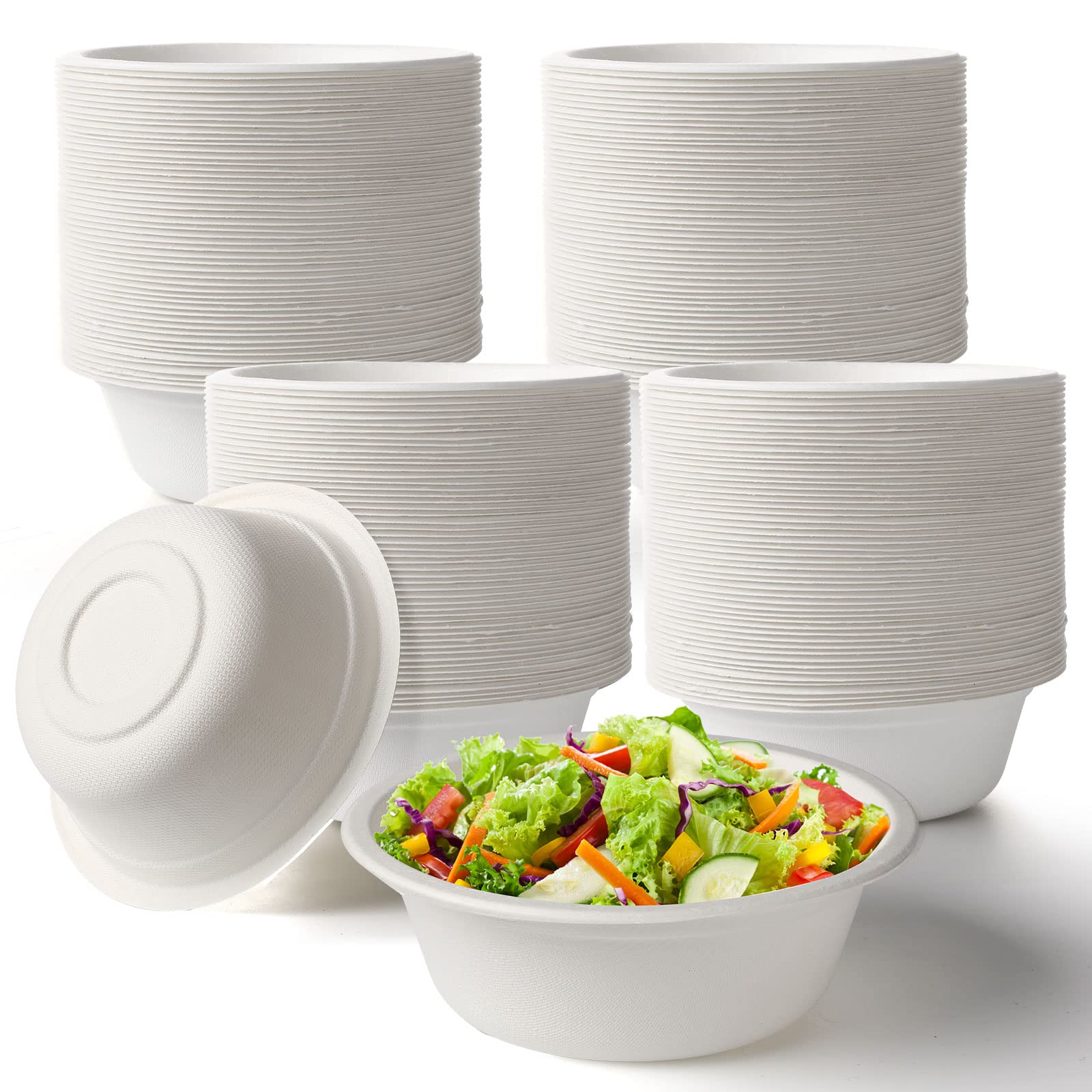 300 Pack Disposable Paper Bowls Quality White Bowls Small Sugar Cane Fibers Party for Ice Cream Fruits Salad Soup Hot or Cold Use Catering Picnics Camping and Restaurant Supplies(12 oz)