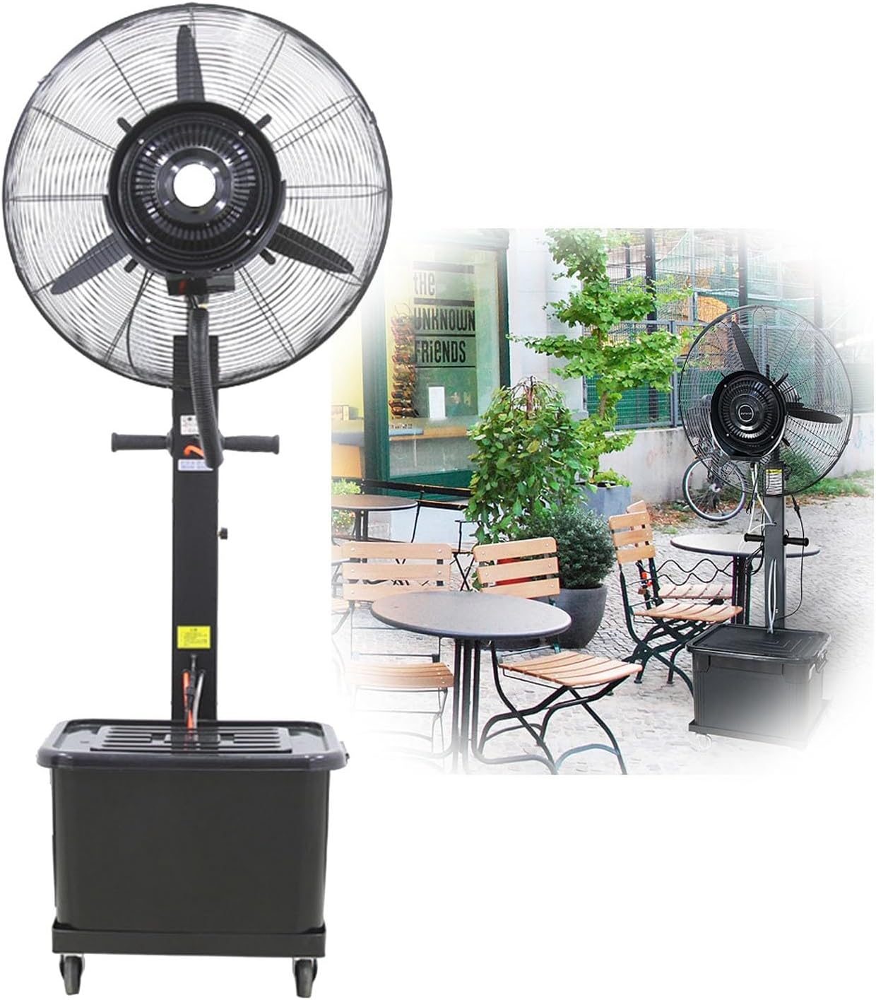 22in Misting Fan - Outdoor Oscillating Pedestal Fan with 3 Cooling Speeds, Ideal for Patio, Garage, Gym, Workshop - Easy to Install, Perfect for Commercial Use