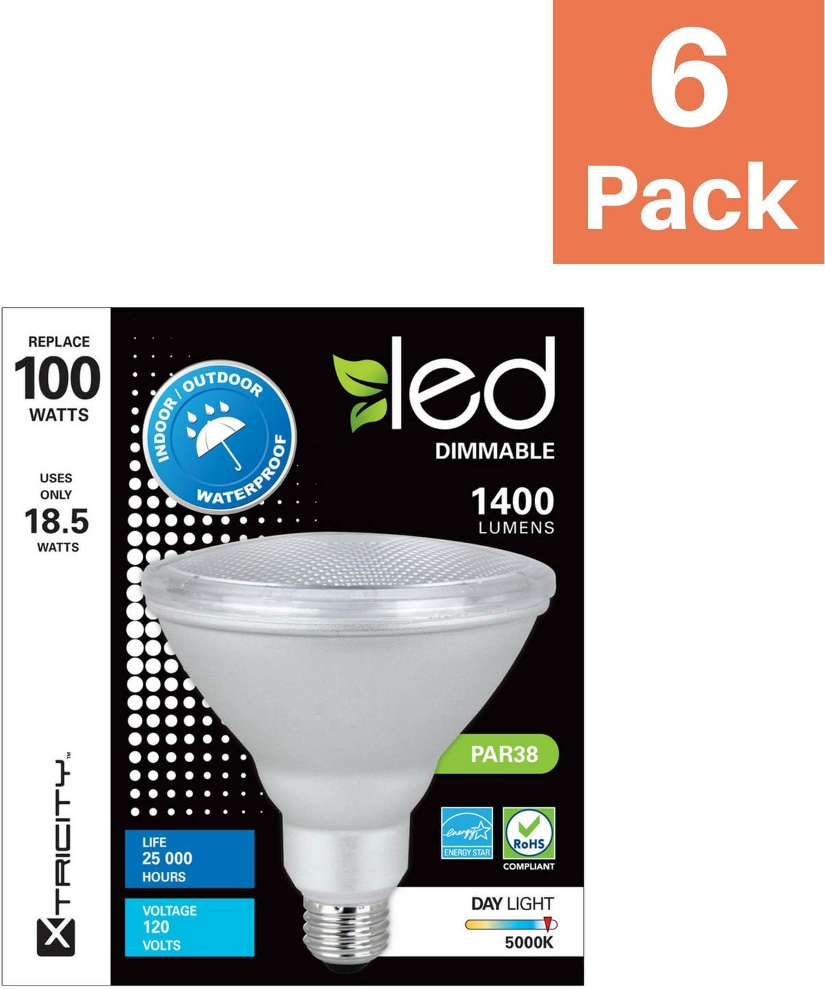 Super Sale 🛒 LED PAR38 Dimmable Flood Light Bulb, 18.5W (100W Equivalent), Waterproof, 1400 Lumens, 5000k Day Light, 120V, Indoor/Outdoor, Energy Star Certified, UL Listed (6 Pack) Flash Sale LED PAR38 Dimmable Flood Light Bulb, 18.5W (100W Equivalent), Waterproof, 1400 Lumens, 5000k Day Light, 120V, Indoor/Outdoor, Energy Star Certified, UL Listed (6 Pack)