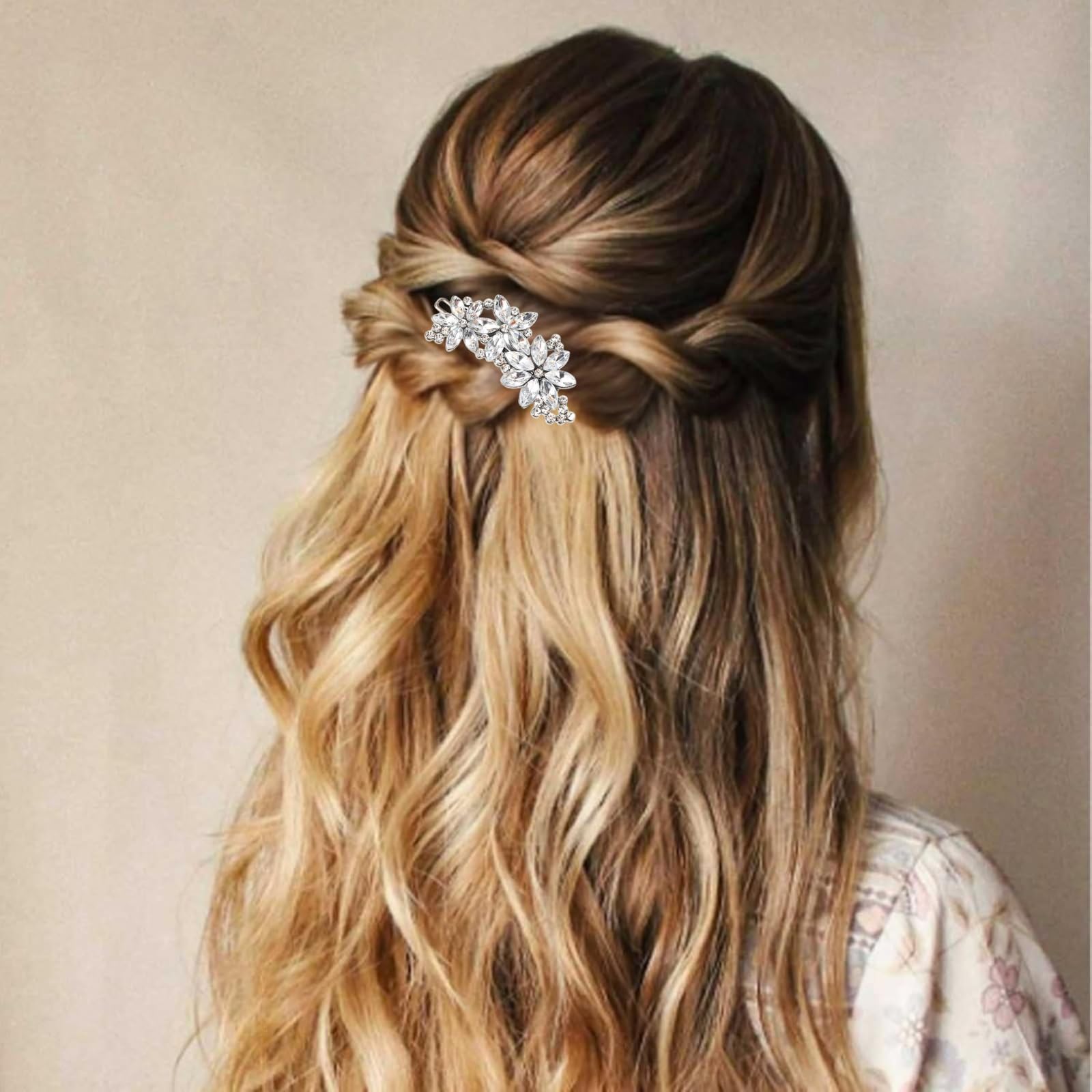 4Pcs Rhinestone Sparkly Silver Hair Clips for Women Flower Design Prom Hair Accessories for Women - Image 4
