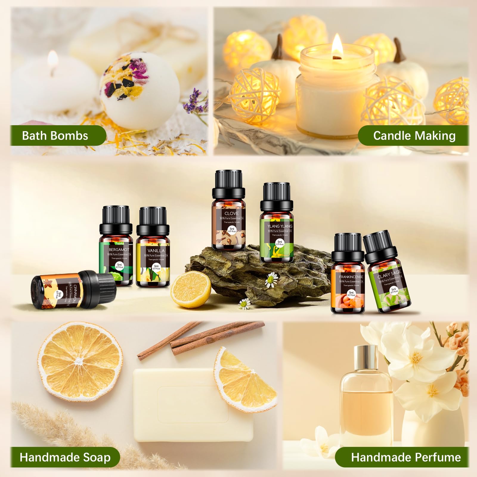 AESHORY Set di Oli Essenziali per Diffusori Umidificatore 20 x 5ML, Olio Essenziale Naturali per Aromaterapia, Candele Fai Da Te, Profumate, Massaggio, SPA - Lavanda, Tea Tree, Citronella, Incenso