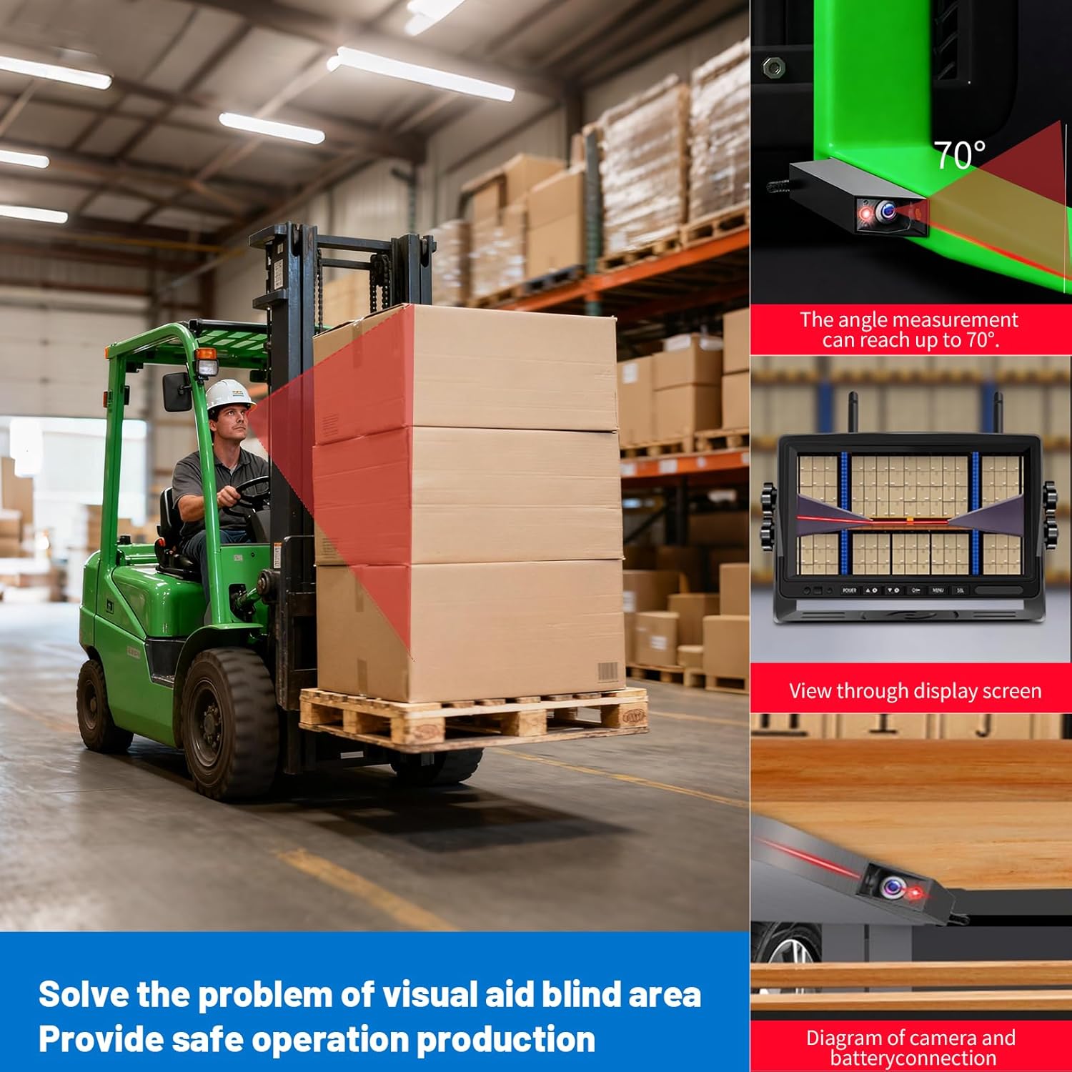 Forklift Truck and Van Safety Monitor, Surveillance System Supports Video Recording, 7-inch Monitor, HD 720P Wireless Camera with Magnetic Base, Reverse Monitoring System