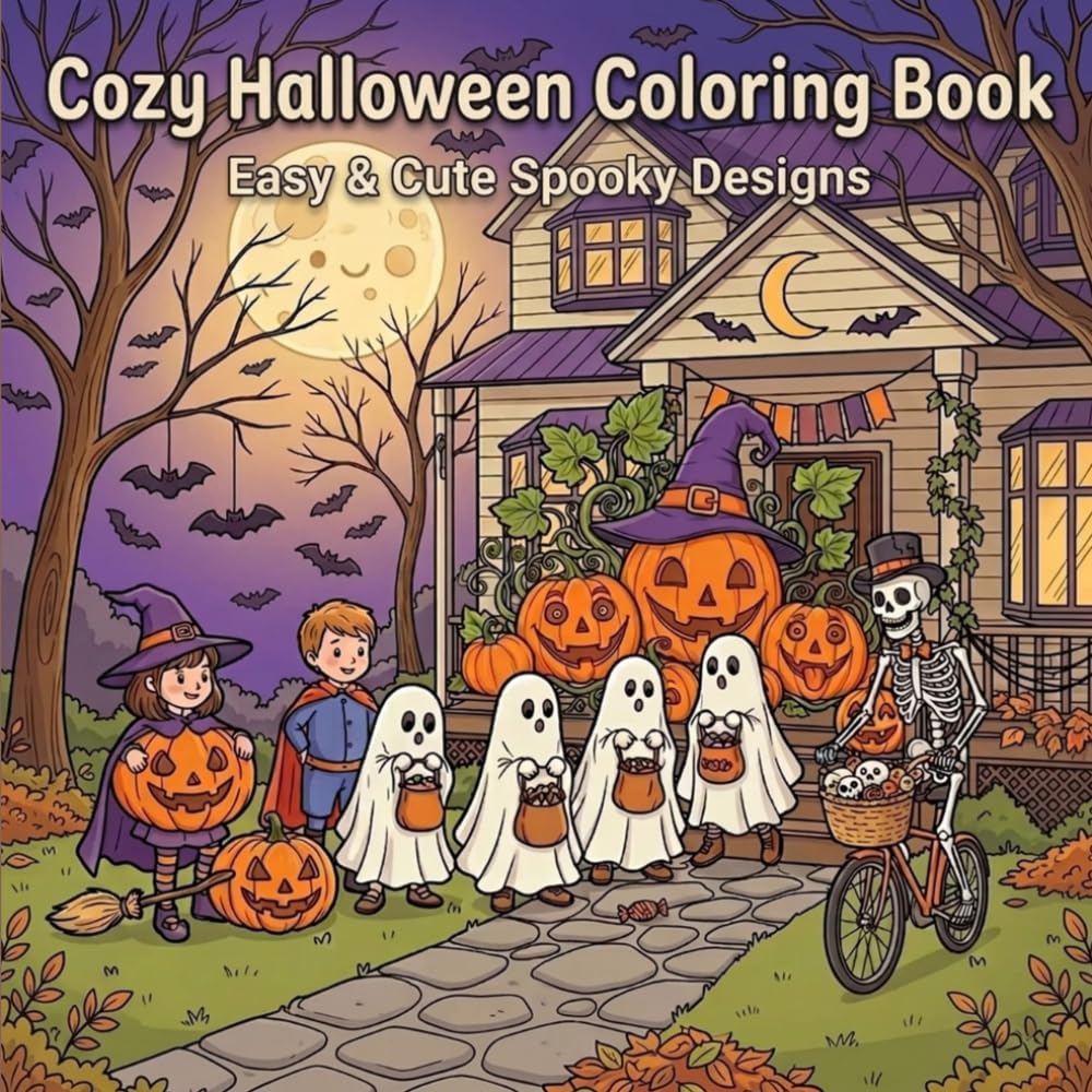 Cozy Halloween Coloring Book: Easy & Cute Spooky Designs (Cozy Coloring Book)