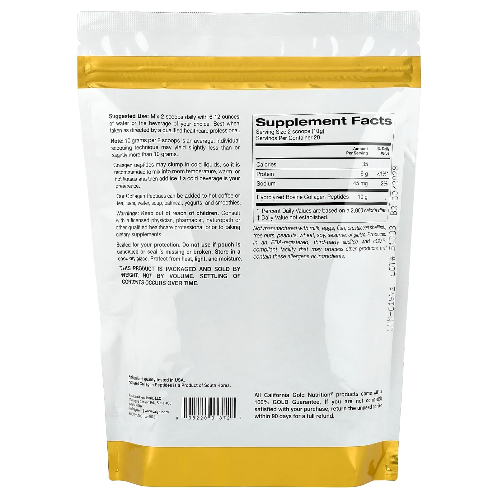 Peptides de collagène hydrolysés, type I et III, non aromatisés, 200 g Lake Avenue Nutrition