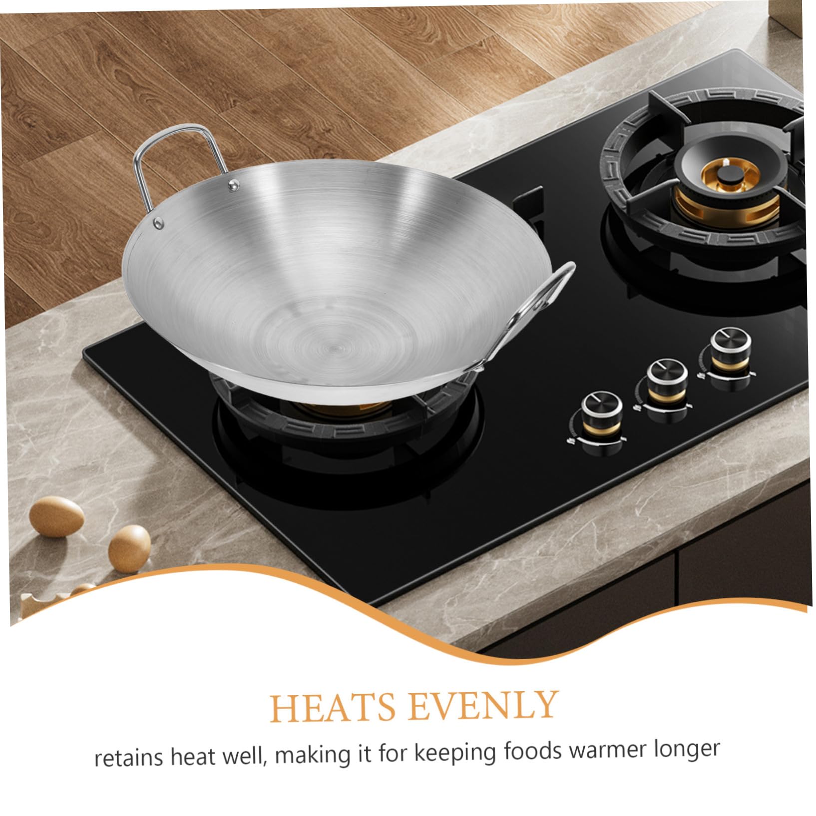 NUOBESTY 28 cm Doppelgriff-Wok-Edelstahl-Wok-Bratpfanne Mit Großer Kapazität Bratpfanne Rundboden-Wok-Mehrzweck-Eintopfpfanne Funktioniert Für Elektrische Gaskochfelder