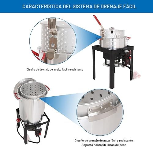 Miniatura 9 de NUUK Freidora de pavo de 30 cuartos de galón y freidora de pescado de 10 cuartos de galón, olla de aluminio con canasta, quemador de 50,000 BTU