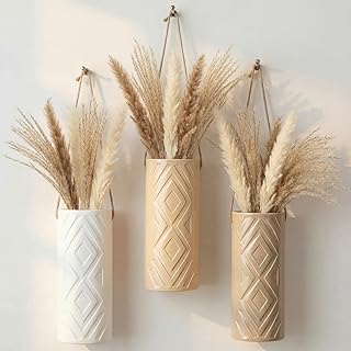 Ceramic Boho Wall Vases Set of 3, 7.9 Inch Modern Hanging Vase for Livin...
