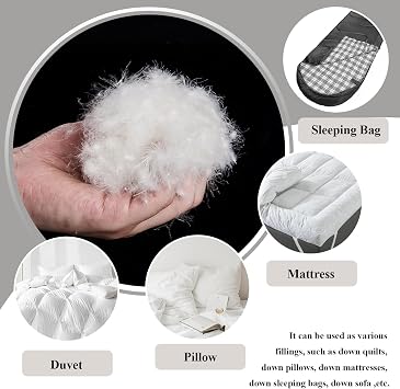 Bulk Goose Down Feather Stuffing & Fill Hypoallergenic Pillow Filling, Repair, Restuff, Fluff for Couch Cushions, Comforters, Jackets50/50-1/2Lb DIY