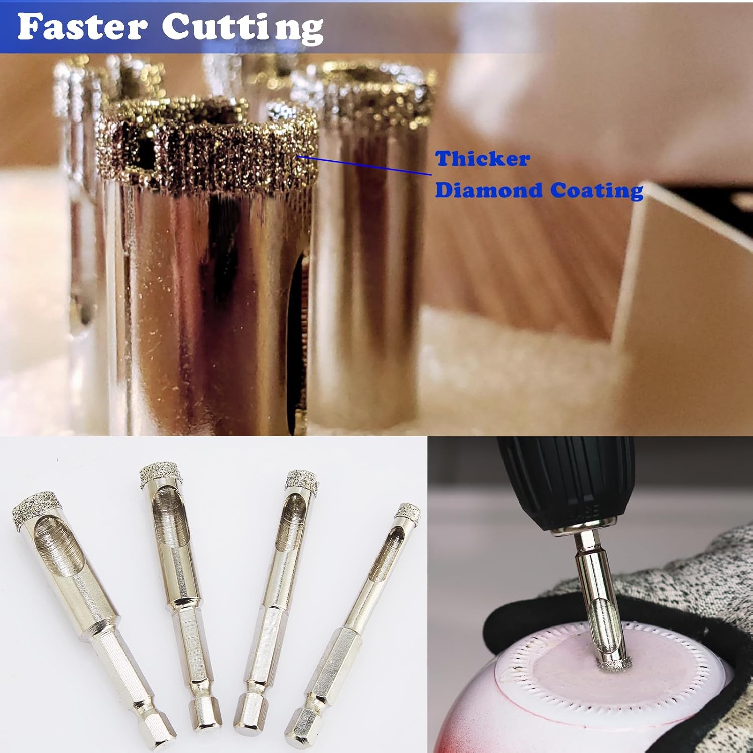 1/2 inch Diamond Hole Saw, Wet Use, 1/2" Tile Hole Saw for Porcelain Tile Glass Granite Ceramic Marble Stone,12mm Drill bits x 2 Pack, Small (1/4" hex Shank)