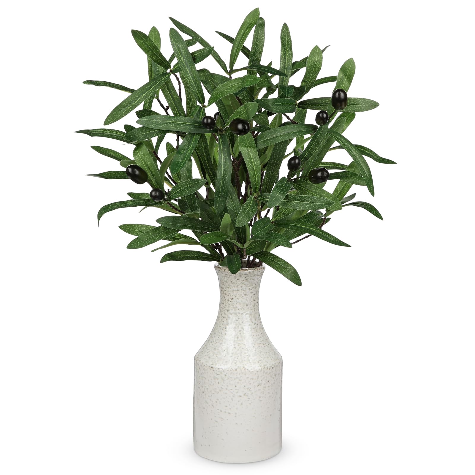Oairse Fake Olive Branches in Rustic Metal Vase 20.4'' Faux Olive Greenery Stems Artificial Potted Plant for Farmhouse Home Living Room Bathroom Kitchen Table Centerpiece Decor