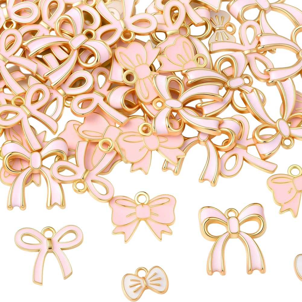 Breloques nœud rose en émail pour personnaliser vos bijoux de vacances et week-ends
