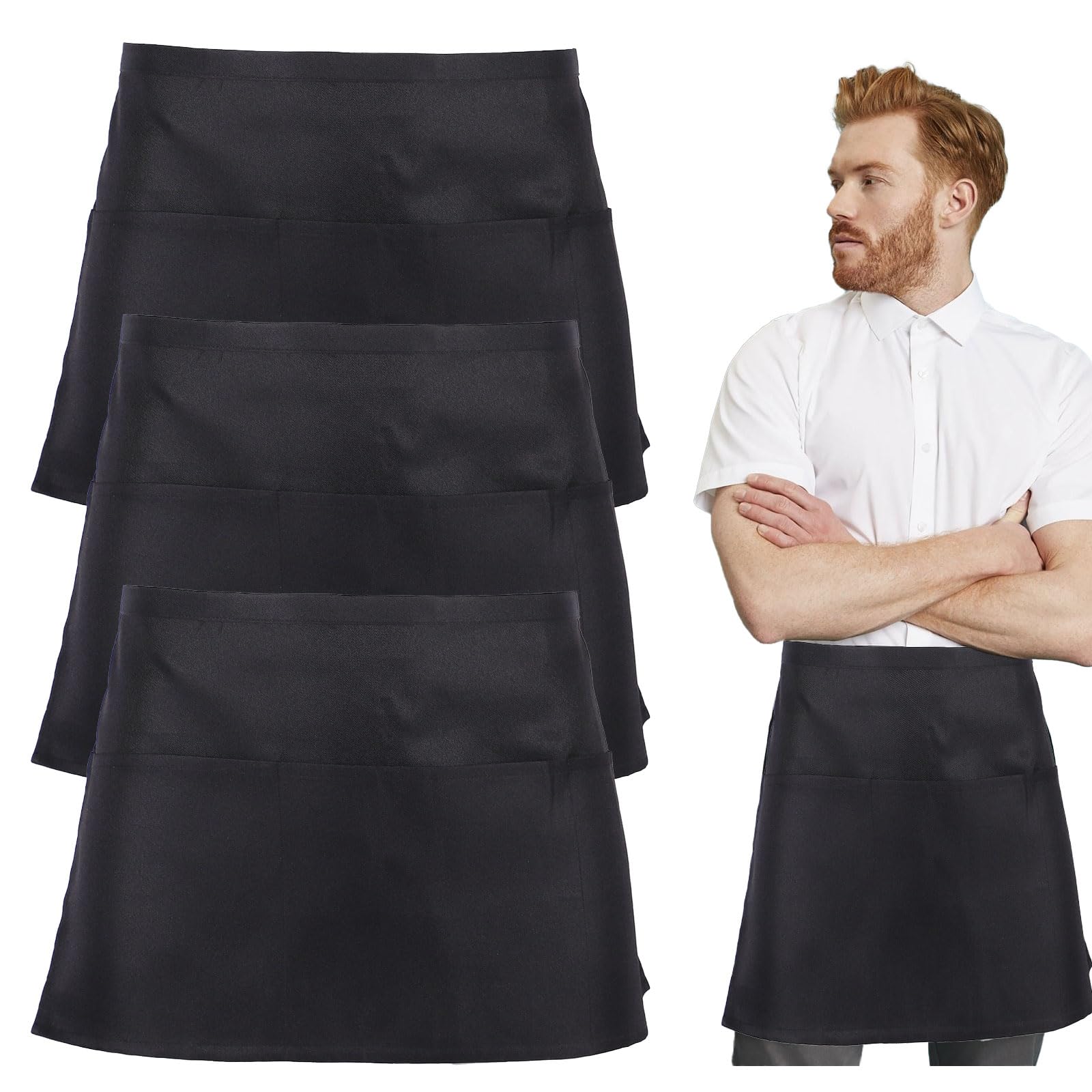 UILYNIU 3 Pack Anti-dirt Black Apron with Pockets, Chefs Waiters Bar Apron for Home Kitchen Restaurant Work, Waitress, Chef, Waiter, Cooking, Baking