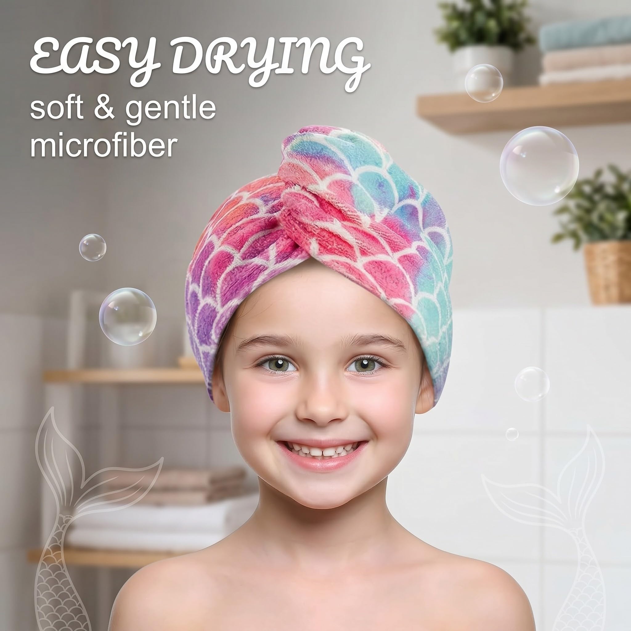 RUKAN Turbante Asciugacapelli, Asciugamano Per Capelli, Asciugamano Capelli Turbante, Asciugamano Microfibra Capelli, Turbante In Microfibra Per Bambini, Stampa A Squame, Asciugatura Rapida