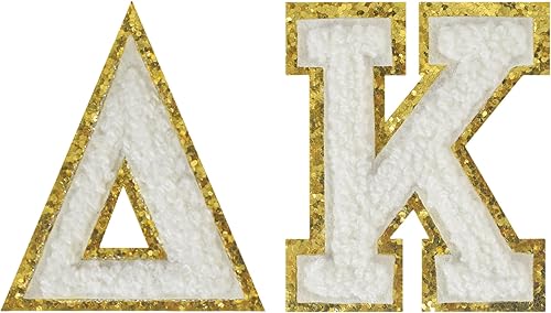 FLIXLEAP 2 parches de letras griegas Kappa Delta termo-adhesivas con letras griegas de chenilla, parches de tela de hermandad para ropa, sombrero,