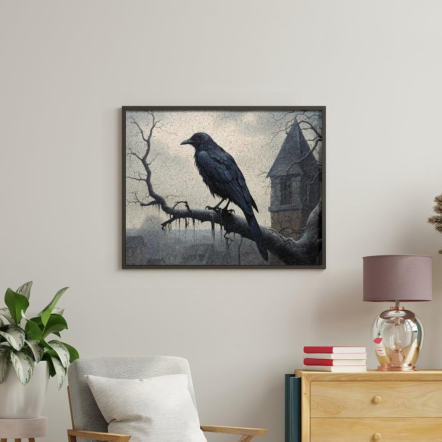 Old Castle and Black Crow Paint by Number DIY Painting Kits Home Decoration for Adults, style