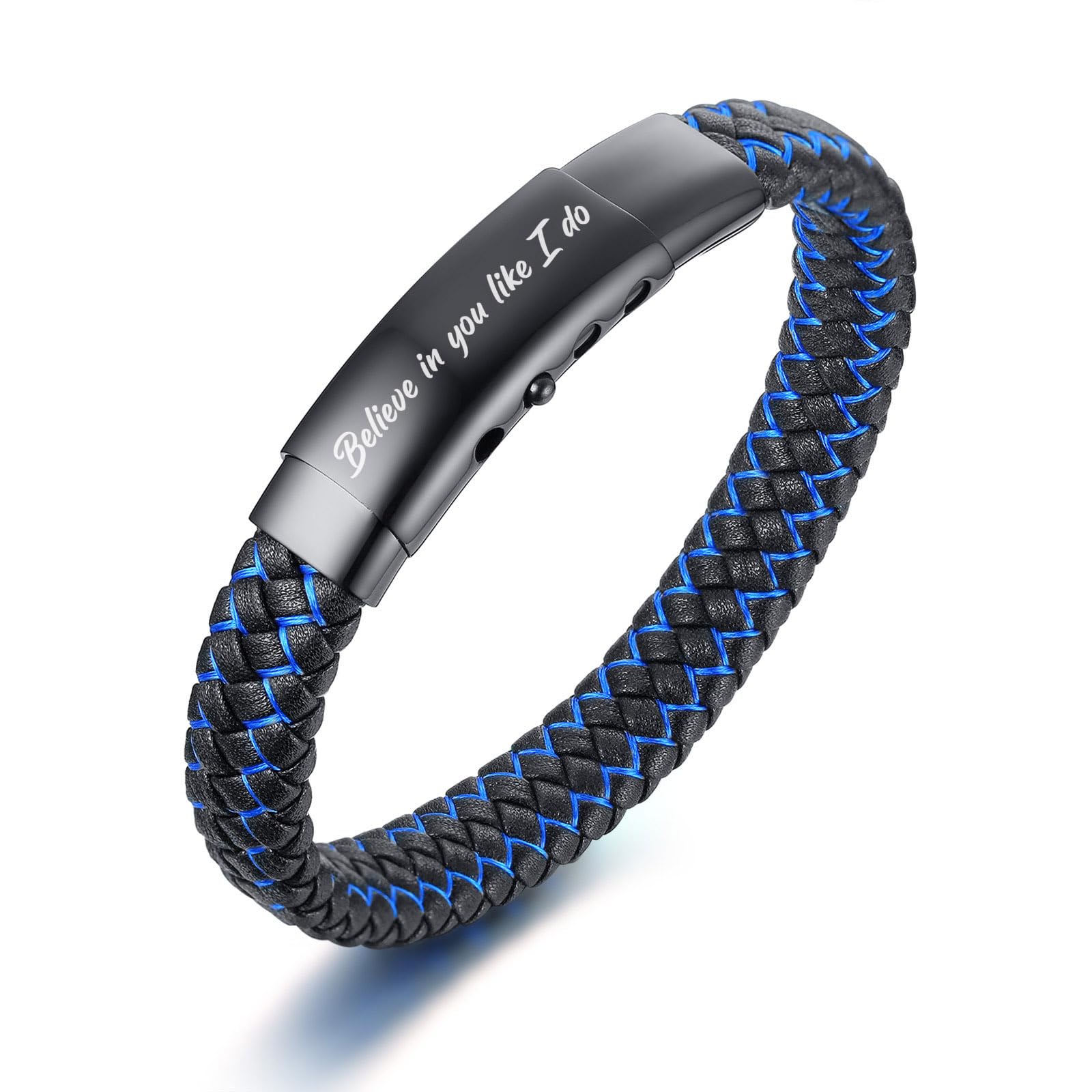 VNOX Pulsera Hombre Personalizadas de Cuero : Regalos para Hombre Pulsera Trenzada de Cuero Negro Pulseras Motivacionales Personalizadas Regalos para Graduacion