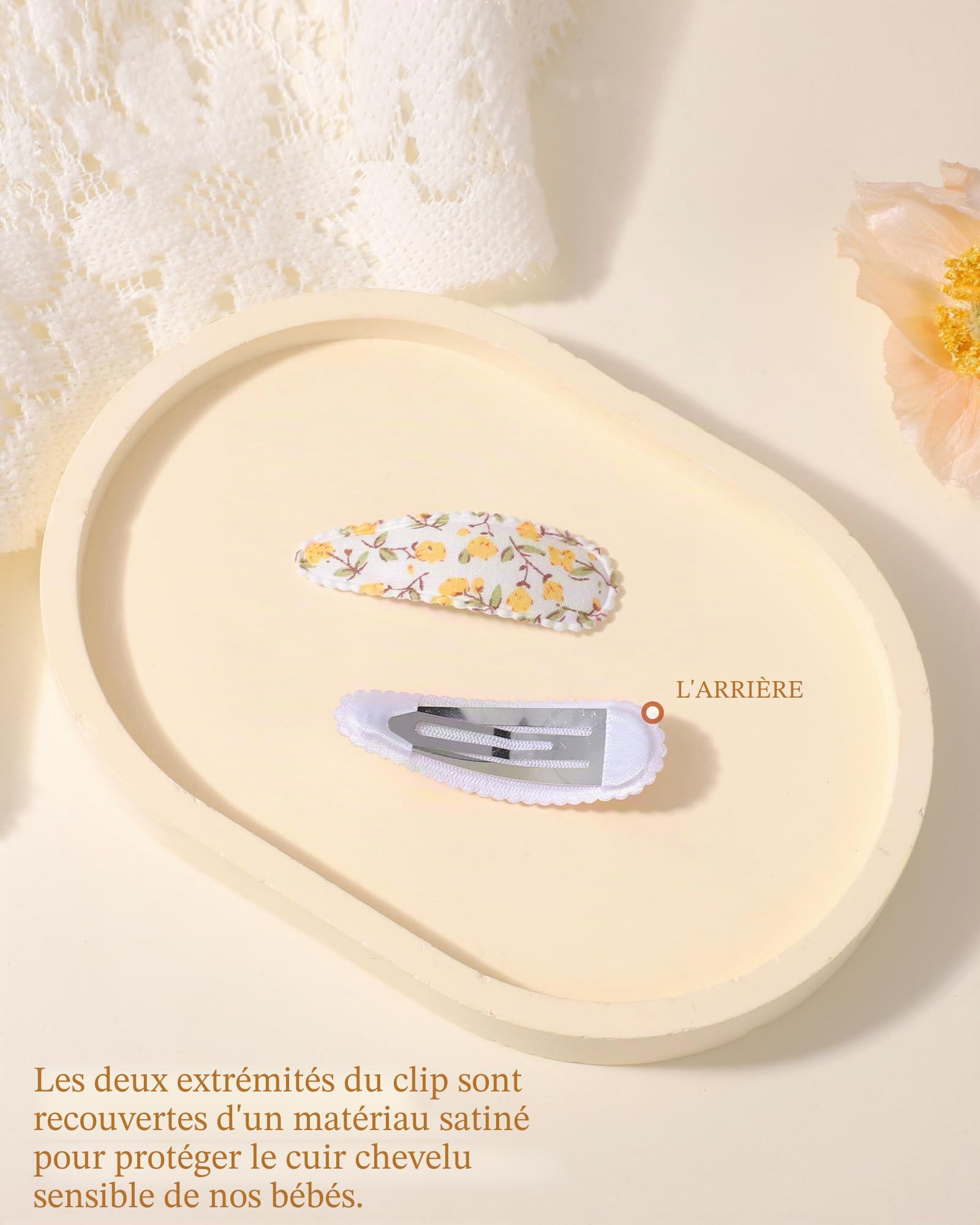 Lot de 20 pinces à cheveux de 5,6 cm, avec motif floral, antidérapantes, serrées sous pression, épingles à cheveux fleuries-Couleur solide légère + couleur imprimée