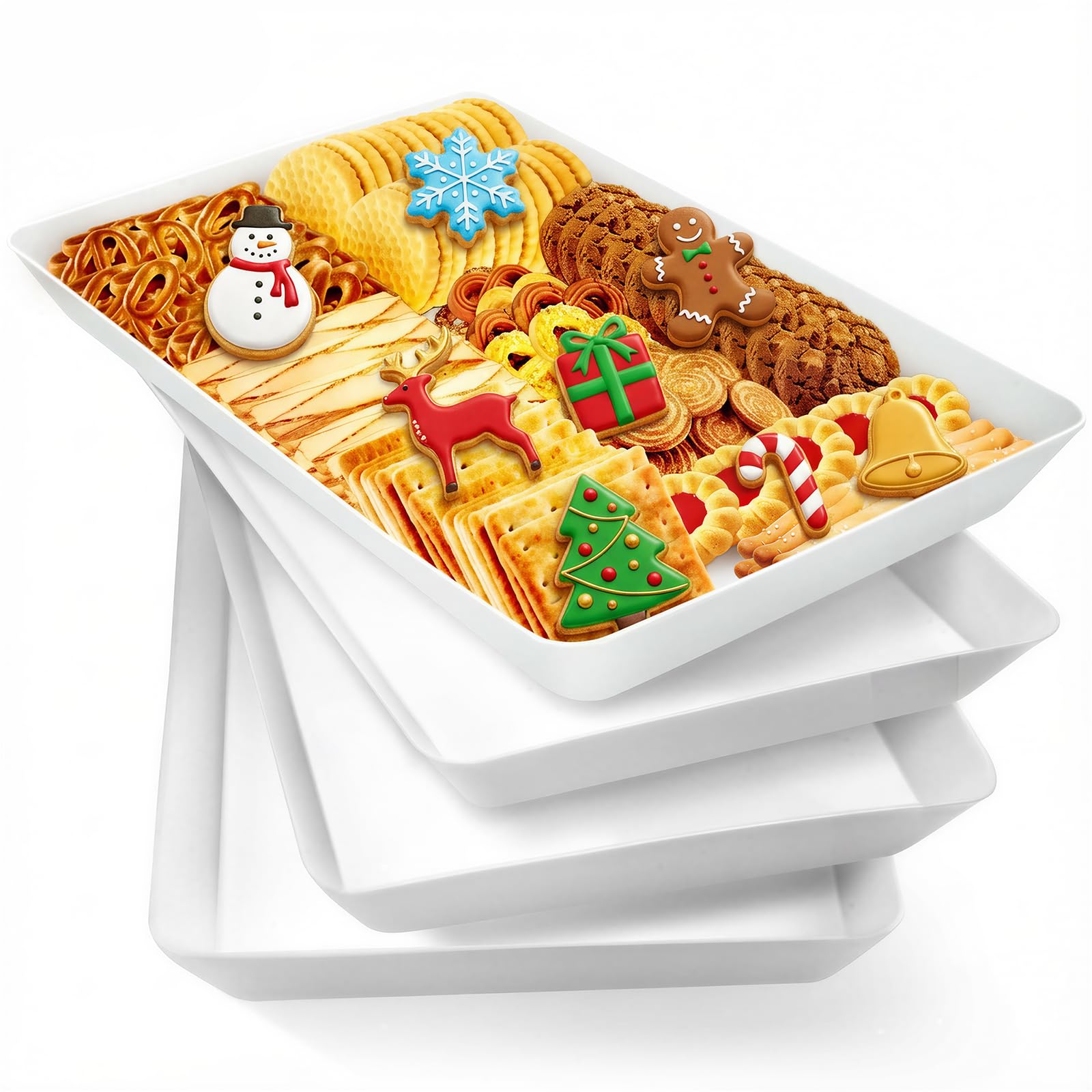 WOWBOX 4 pcs Serving Tray for Entertaining, Grilling BBQ Accessories, Serving Platters for Snacks, Fruit, Reusable Plastic Trays for Serving Food and Pantry Organization in Kitchen & for Parties