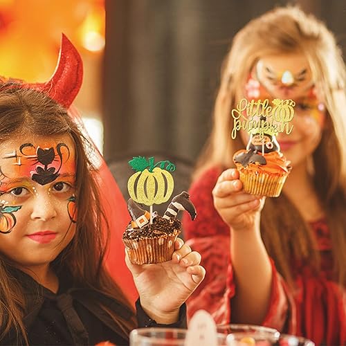 Miniatura 4 de 24 piezas de adornos para cupcakes de calabaza con purpurina con temática de otoño para Acción de Gracias, Halloween, baby shower, fiesta de