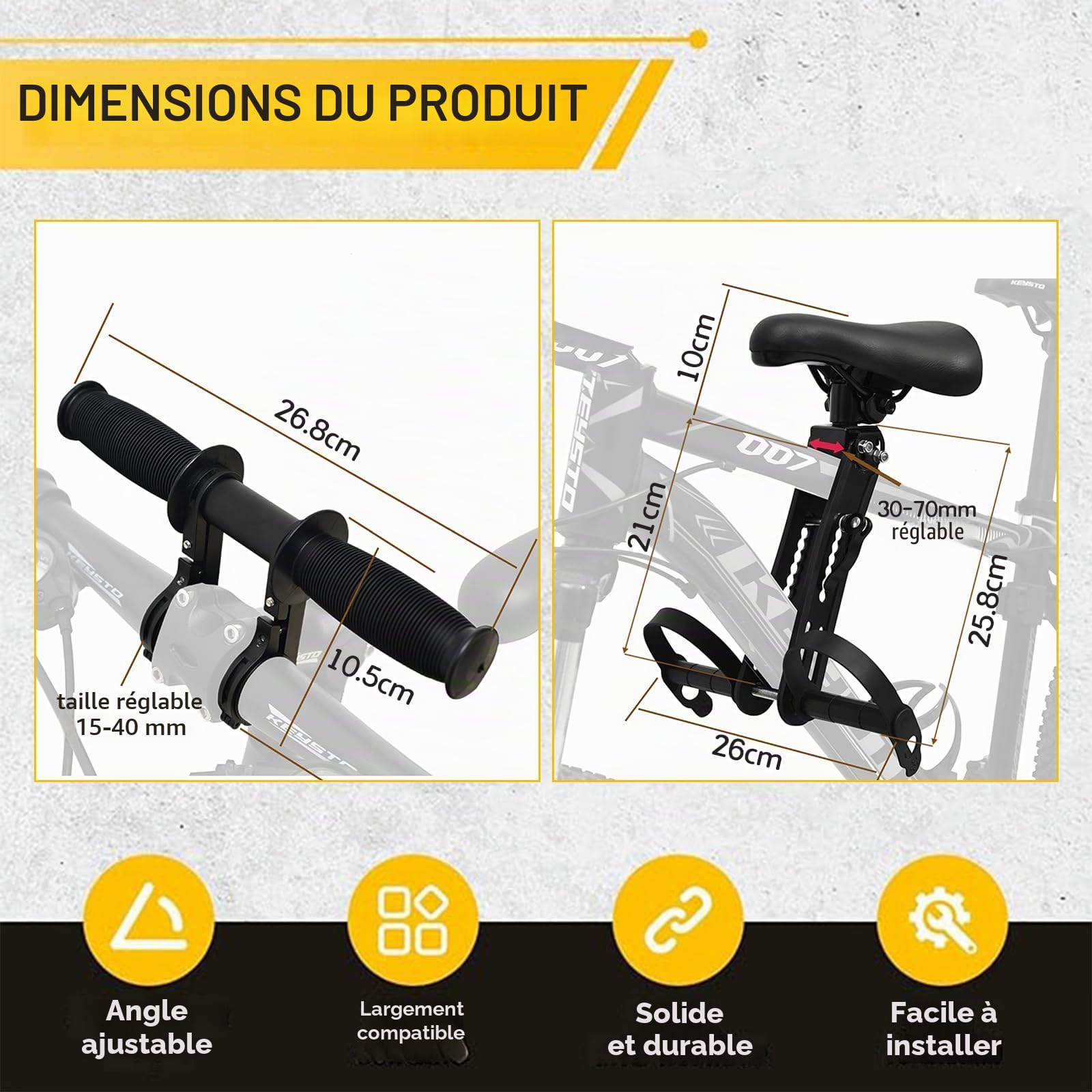 Sièges de Vélo pour Enfant, Siege Velo Enfant Avant avec Accoudoirs et Repose Pieds, Portable et Confortable, Amovible pour Enfants de 2 à 5 Ans sûr pour Convient au VTT