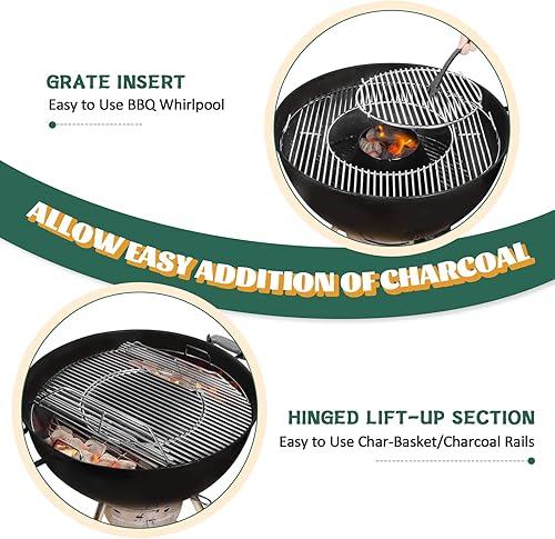 Miniatura 4 de KAMaster Rejilla de cocina con bisagras de acero inoxidable con elevador para parrilla Weber de carbón de 22 pulgadas