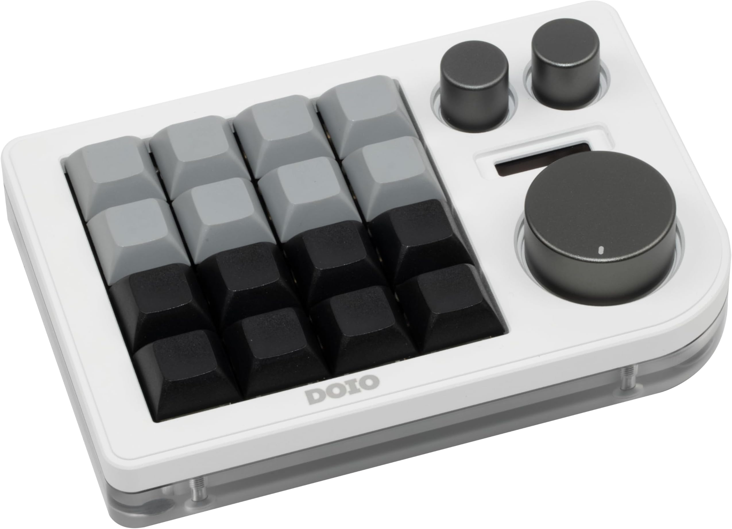 DOIO KB16 Aluminum Macro Pad Megalodon Triple Knob, VIA Compatible, Mini Keyboard for Designer (White)